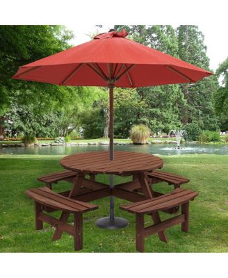 8 Person Wooden Picnic Table with Built-In Benches