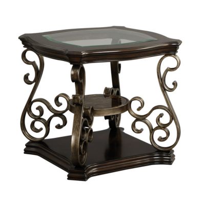 Streamdale Glass Top End Table with Marble Shelf and Metal Legs