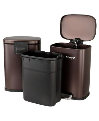 3 Piece 30 Liter and 5 Liter Stainless Steel Step Trash Bin Combo Set with Slow Close Mechanism in Matte Bronze