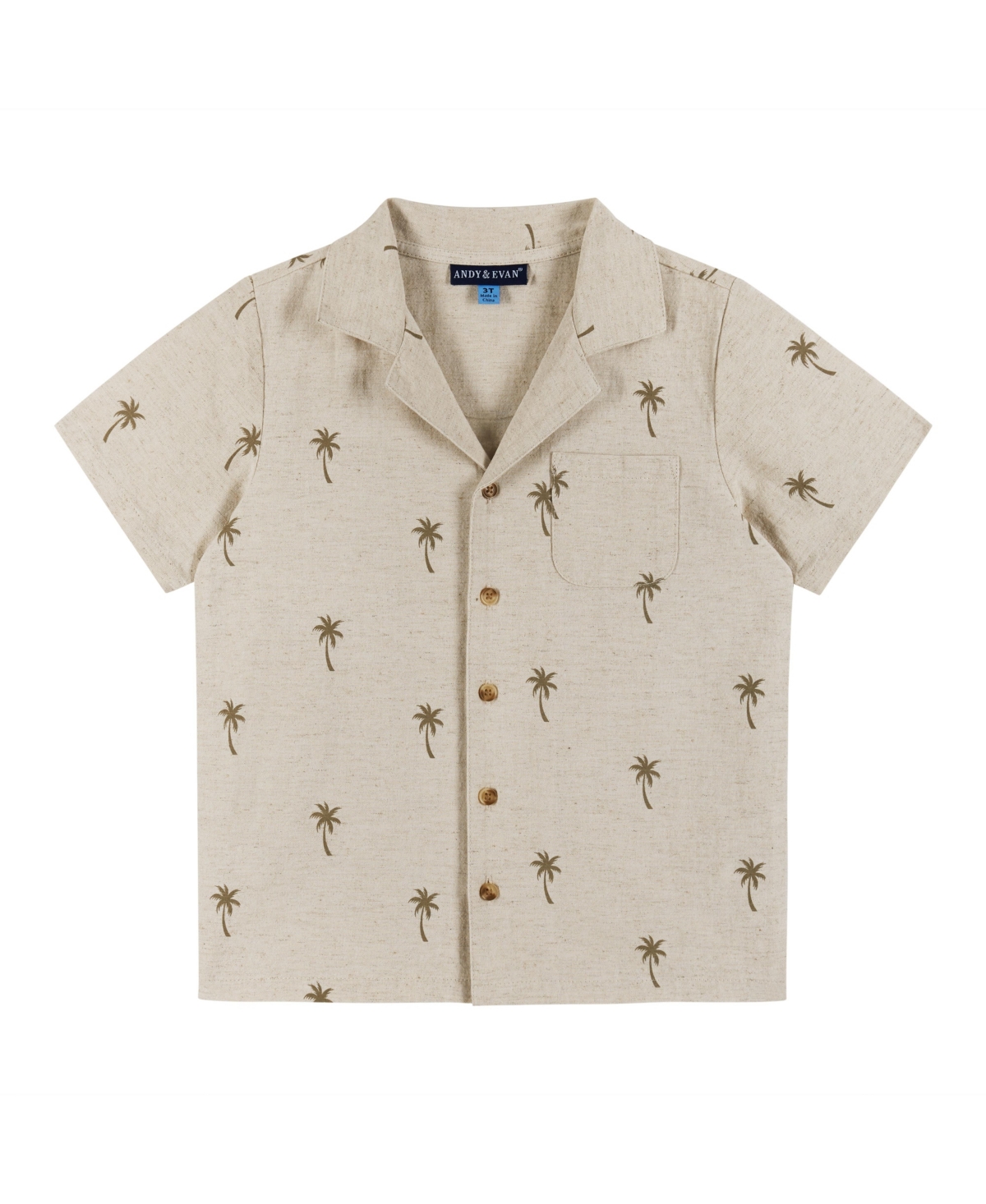 Andy & Evan Toddler Boys Toddler/ChildPrint Linen Short Sleeve Buttondown Shirt Set - Beige Palm