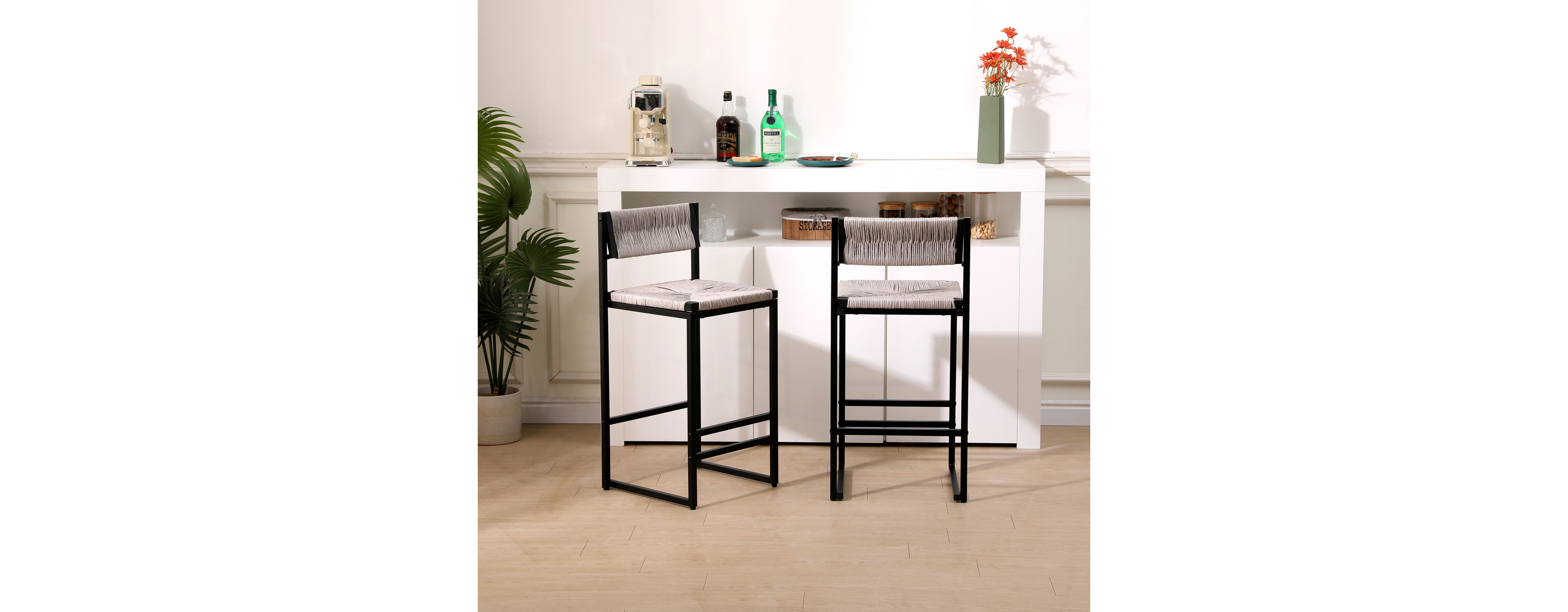 Simplie Fun Gray Handwoven Counter Height Bar Stools Set of 2