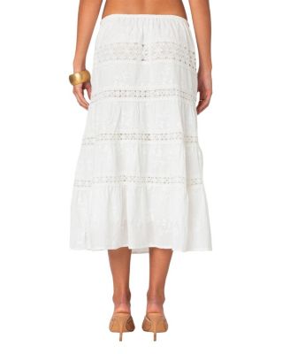 Women's Tiered Cotton Lace Midi Skirt