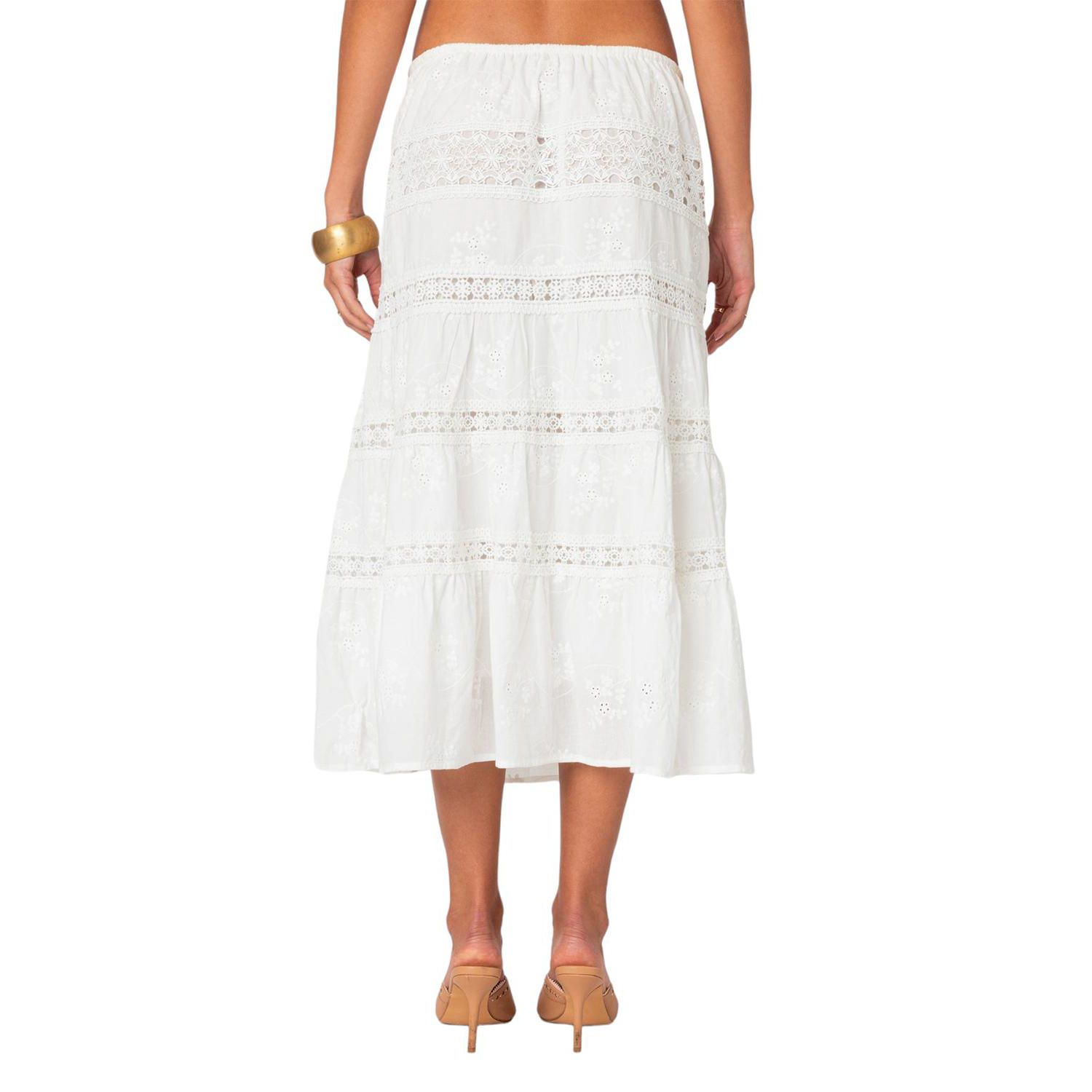 Women's Tiered Cotton Lace Midi Skirt