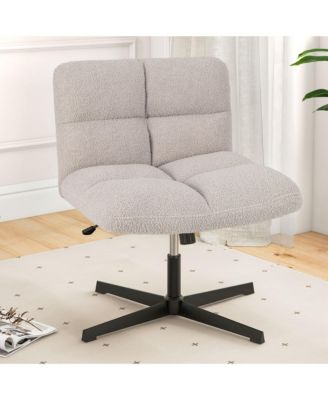 Cross Legged Office Chair Armless Office Desk Chair with Imitation Lamb Fleece