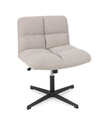 Cross Legged Office Chair Armless Office Desk Chair with Imitation Lamb Fleece