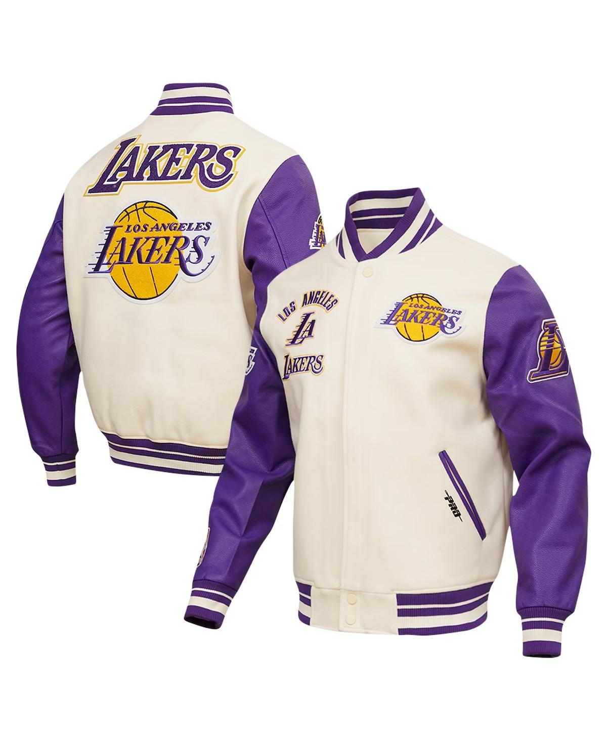 Pro Standard Men's Cream Los Angeles Lakers Retro Classic Varsity Full-zip Jacket In Neutral