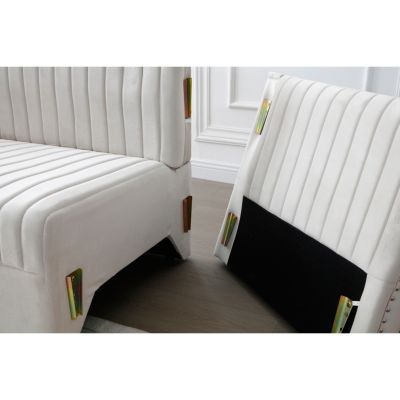 Streamdale Modern Beige Velvet Sectional Sofa with Pillows