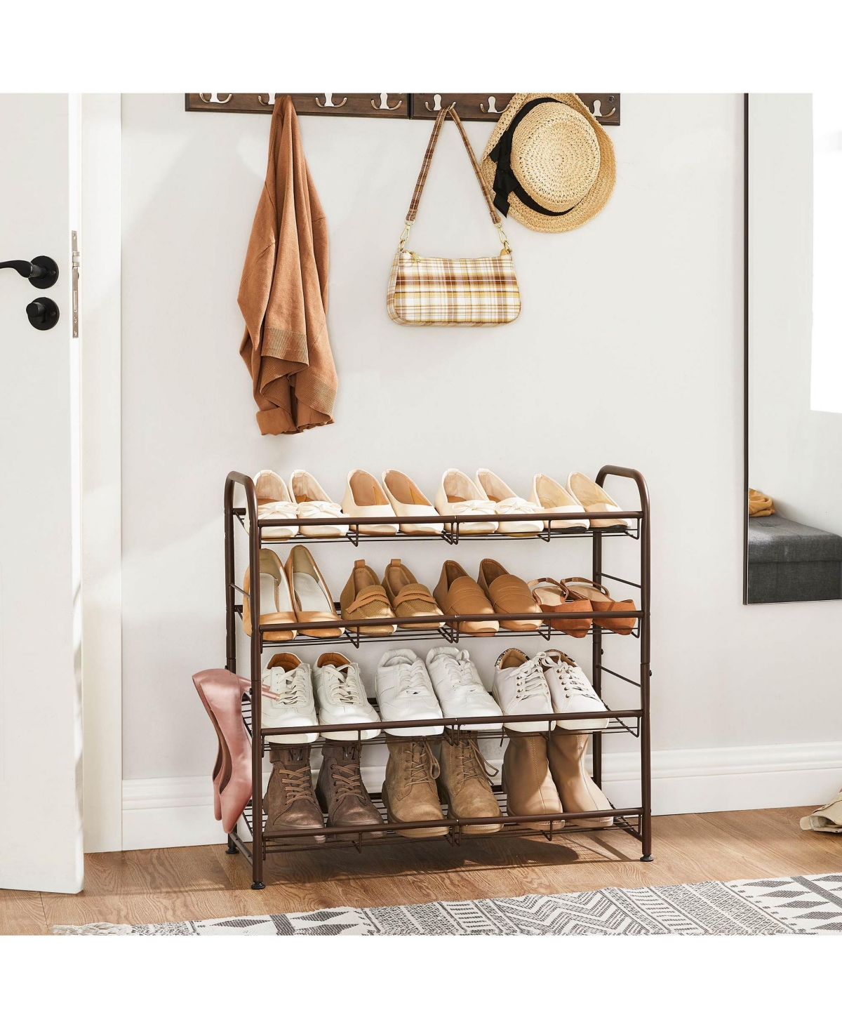Slickblue 4-Tier Shoe Rack Storage Organizer, Hold up to 16 Pairs, Steel, for High Heels, Trainers, Slippers