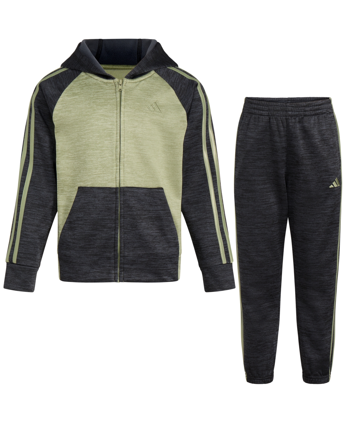 adidas Little & Toddler Boys Melange Hooded Jacket & Jogger Pants, 2 Piece Set