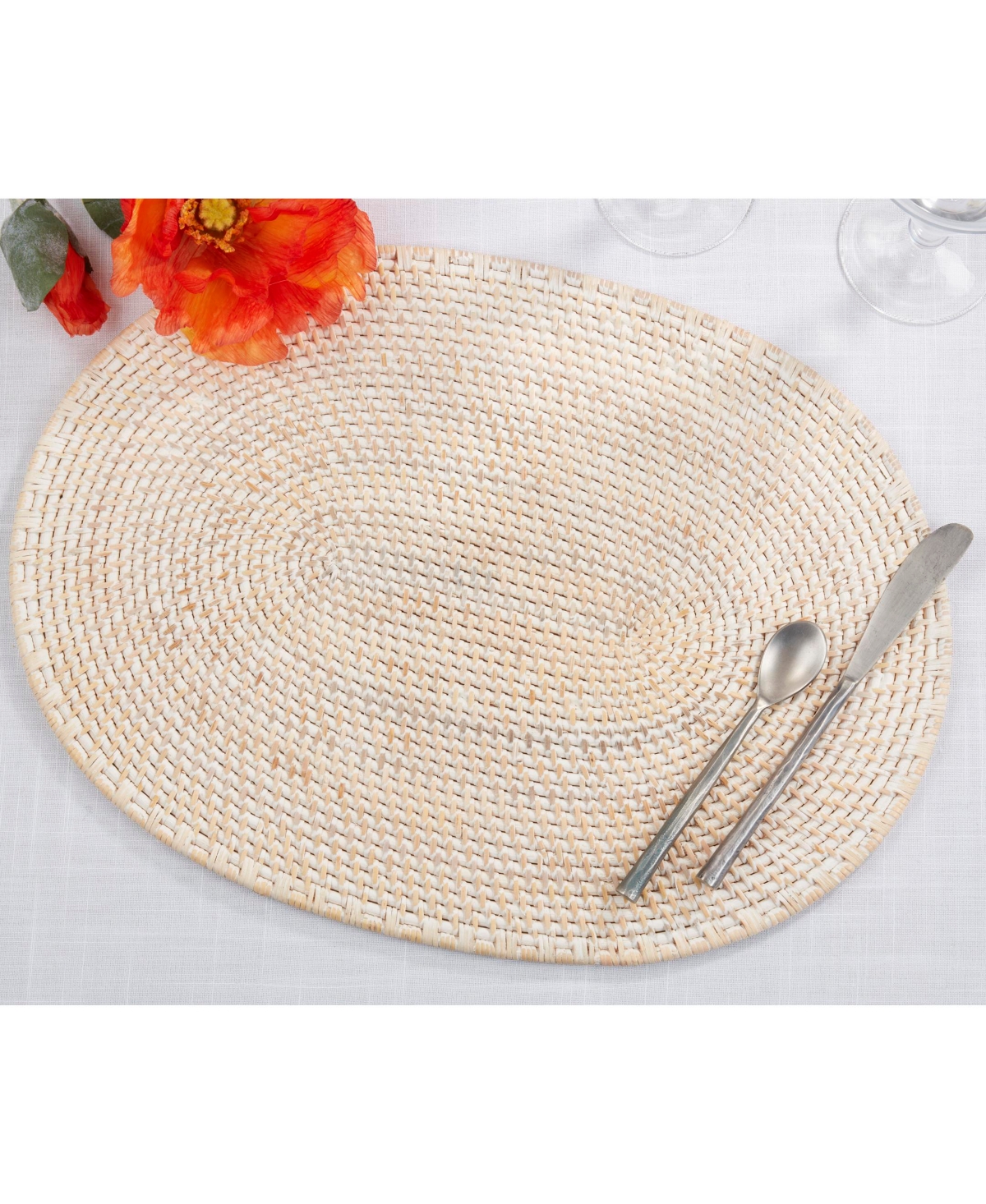 Saro Lifestyle Woven Rattan Placemats Set Of 4,14"x19" In Caramel