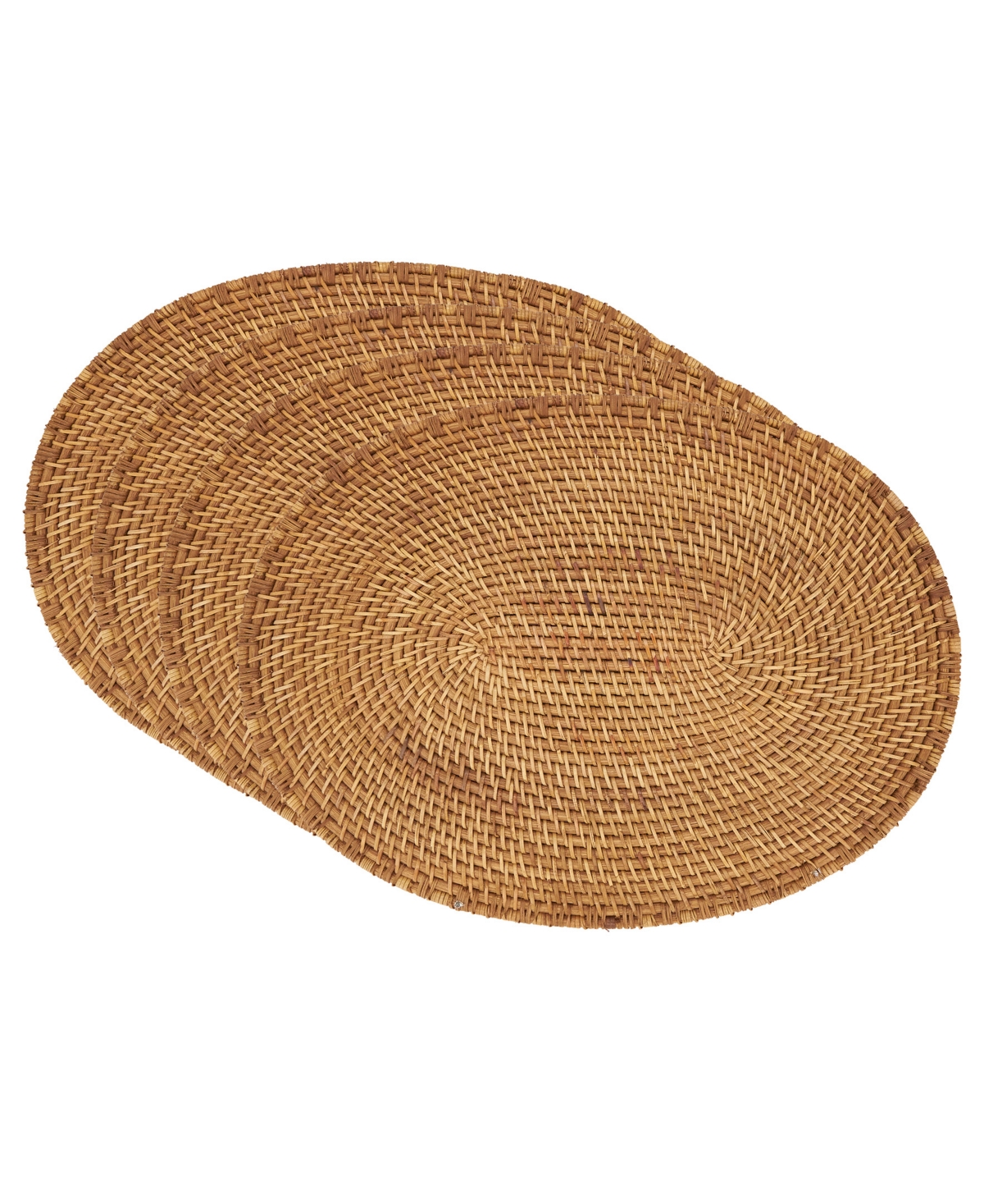 Saro Lifestyle Woven Rattan Placemats Set Of 4,14"x19" In Caramel