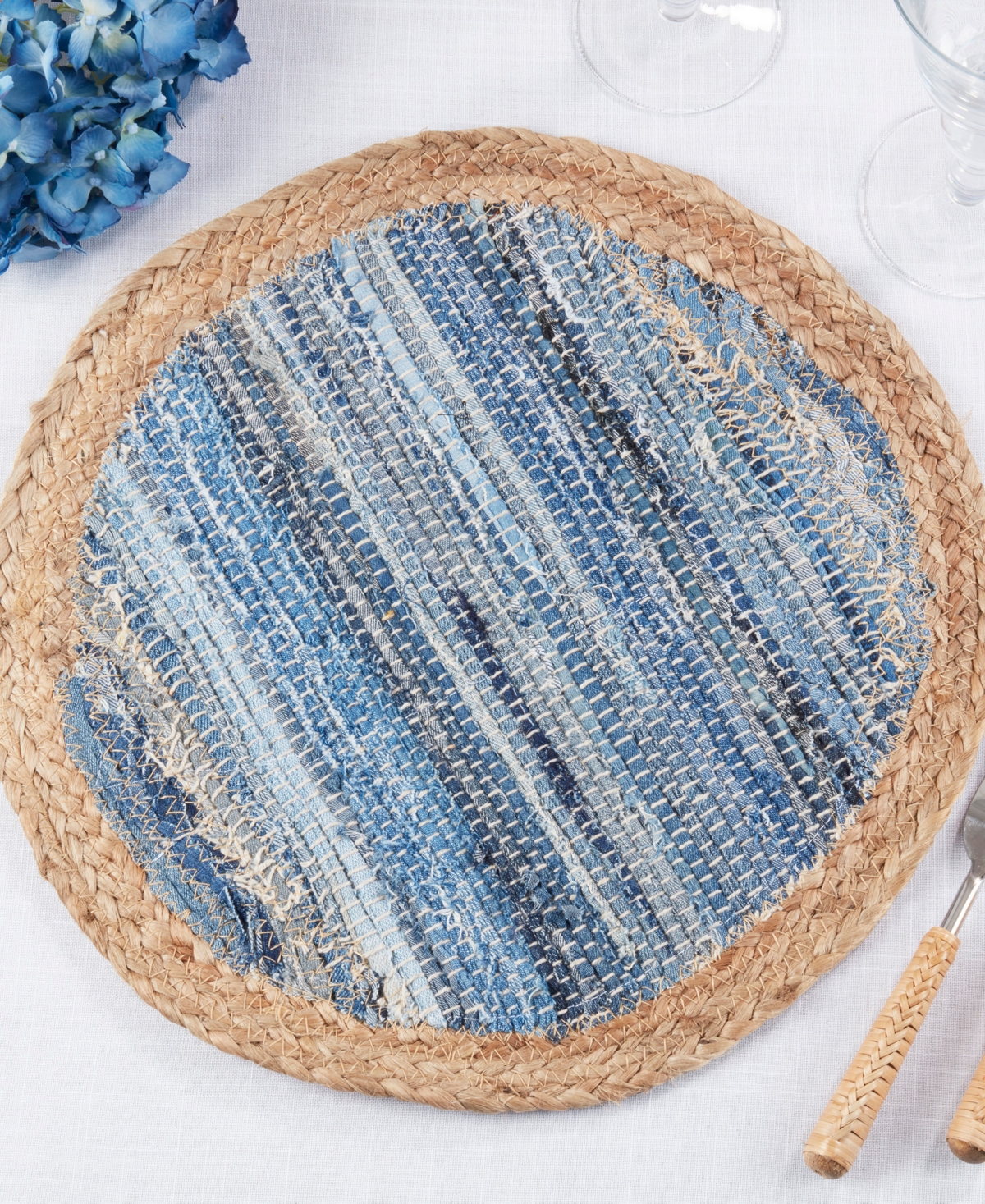 Saro Lifestyle Rustic Denim Weave Placemat Set Of 4,15"x15" In Navy Blue