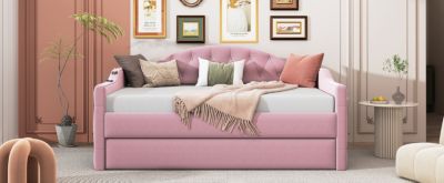 Tufted Daybed with Trundle, Velvet Sofabed