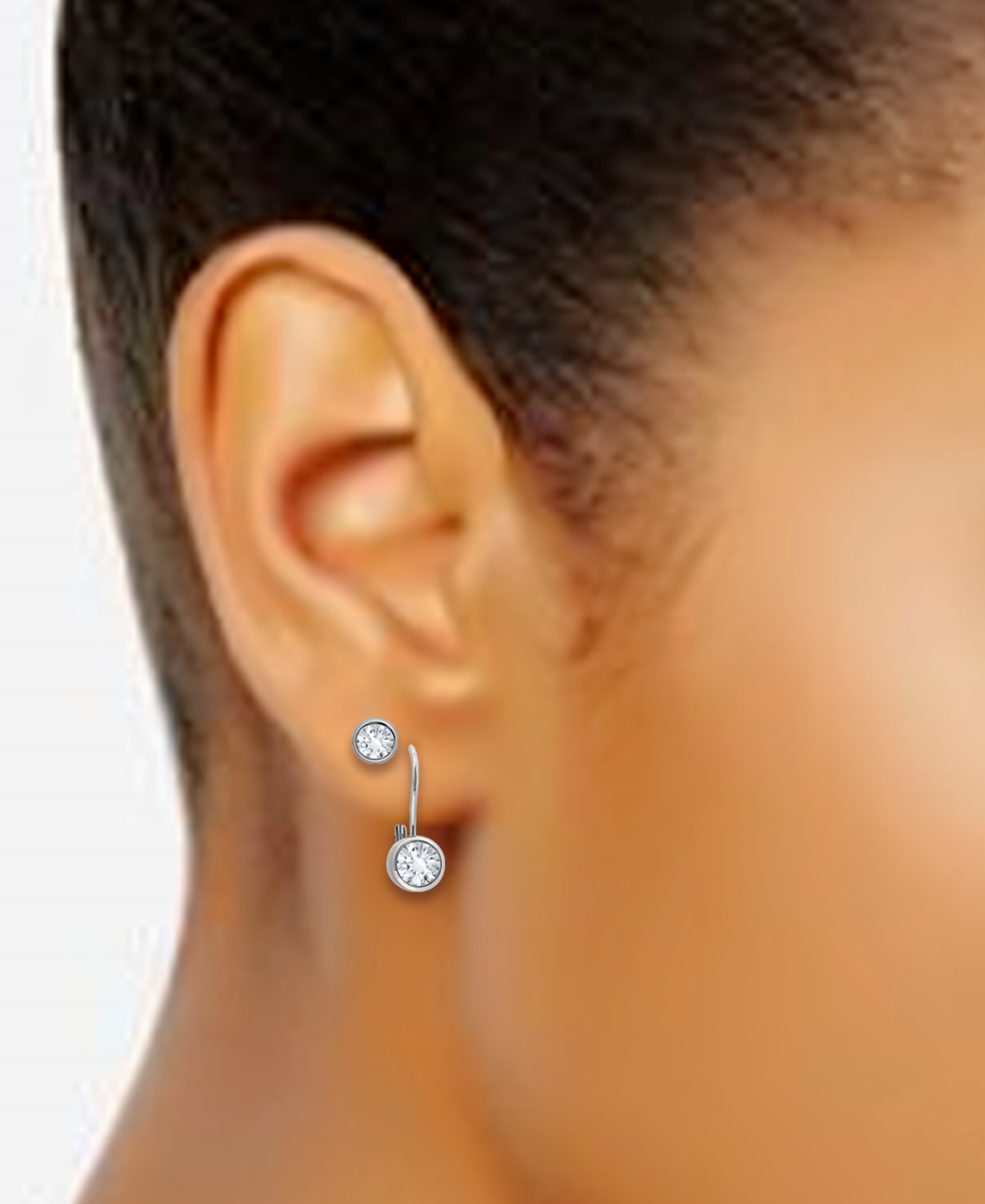 Giani Bernini 2-pc. Set Cubic Zirconia Bezel Stud & Leverback Earrings In Sterling Silver, Created For Macy's In Silver