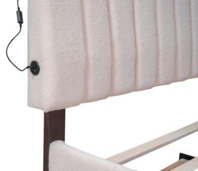 Teddy Fleece Queen Size Upholstered Platform Bed With Trundle