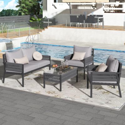 Streamdale 4-Piece Grey Patio Furniture Set with Cushions