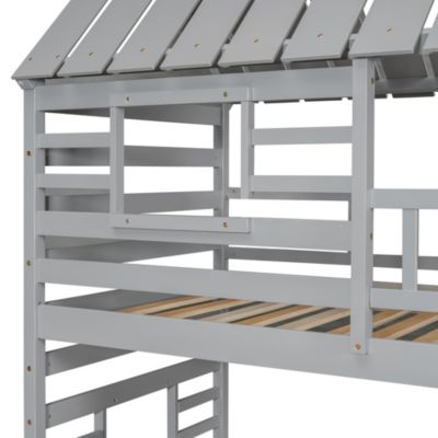 House Bunk Bed with Trundle, Slide, Storage stairway