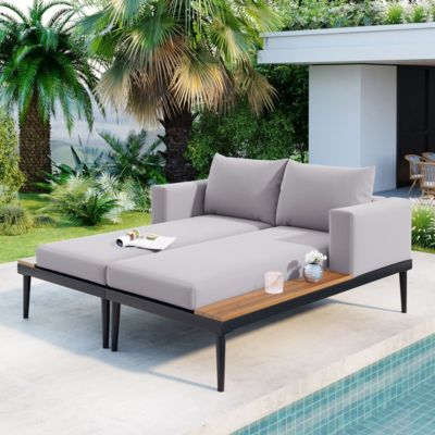 Streamdale Modern Outdoor Daybed with Wood Topped Side Spaces