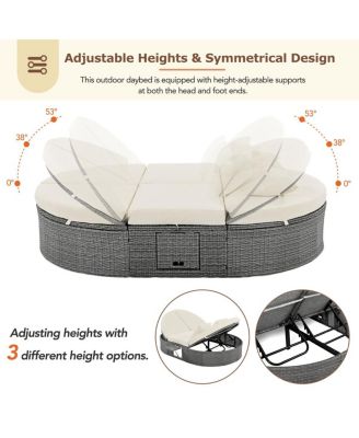 Gray Rattan Outdoor Daybed with Cushions and Cup Trays