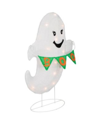 25" Lighted LED White Ghost with "Boo" Banner Halloween Yard Decoration