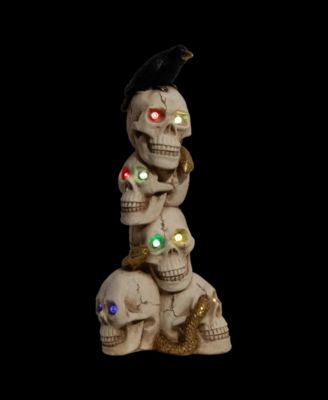 27.5" LED Lighted Skull Tower with Raven Halloween Decoration
