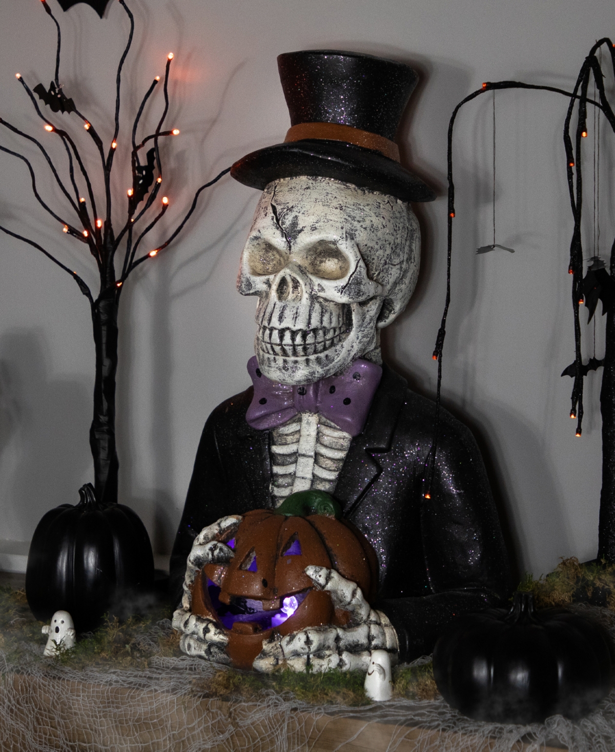 Shop Northlight 23.5" Led Lighted Skeleton With Jack-o-lantern Halloween Decoration In White