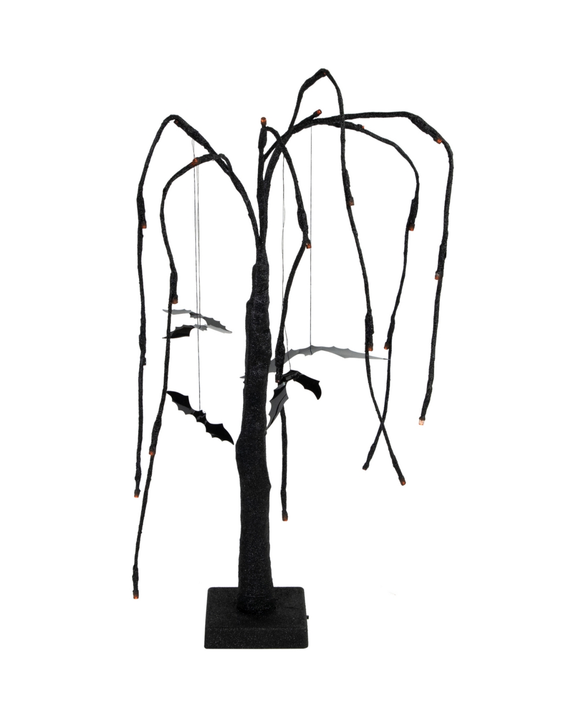 24" Led Lighted Black Glittered Halloween Willow Tree with Bats - Orange Lights - Black
