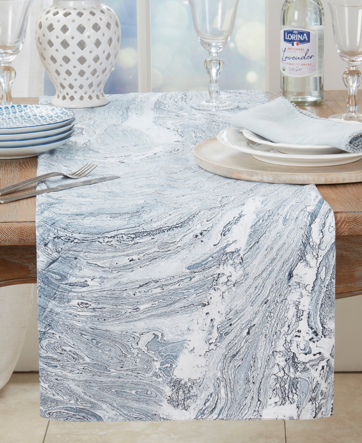 Saro Lifestyle Ink Spill Delight Table Runner, 16"x72" In Indigo