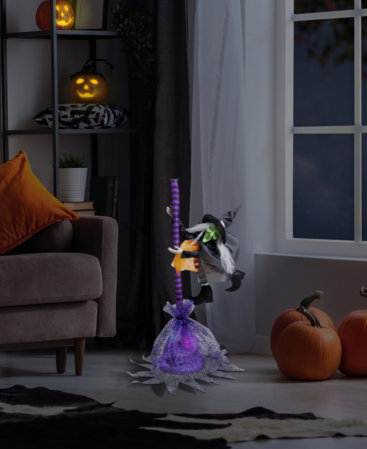 Northlight Animated Flying Witch With Broom Halloween Decoration In Black