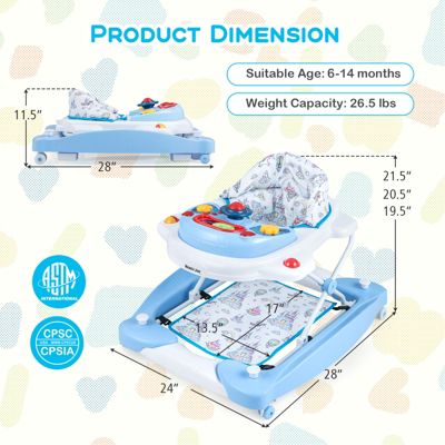 Baby 6 in 1 Walker Adjustable Walker & Activity Center with Music Tray