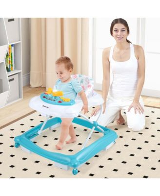 Foldable Baby Walker with 3 Adjustable Heights Comfy Padded Seat Music Tray