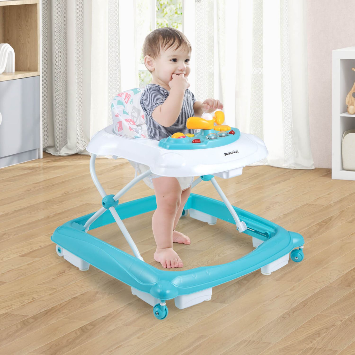 Foldable Baby Walker with 3 Adjustable Heights Comfy Padded Seat