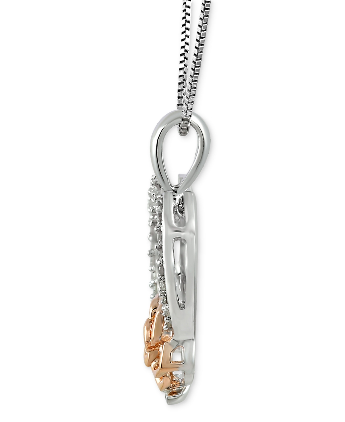 Diamond Heart Belle Rose Pendant Necklace (1/6 ct. t.w.) in Sterling Silver & Rose Gold-Plate, 16