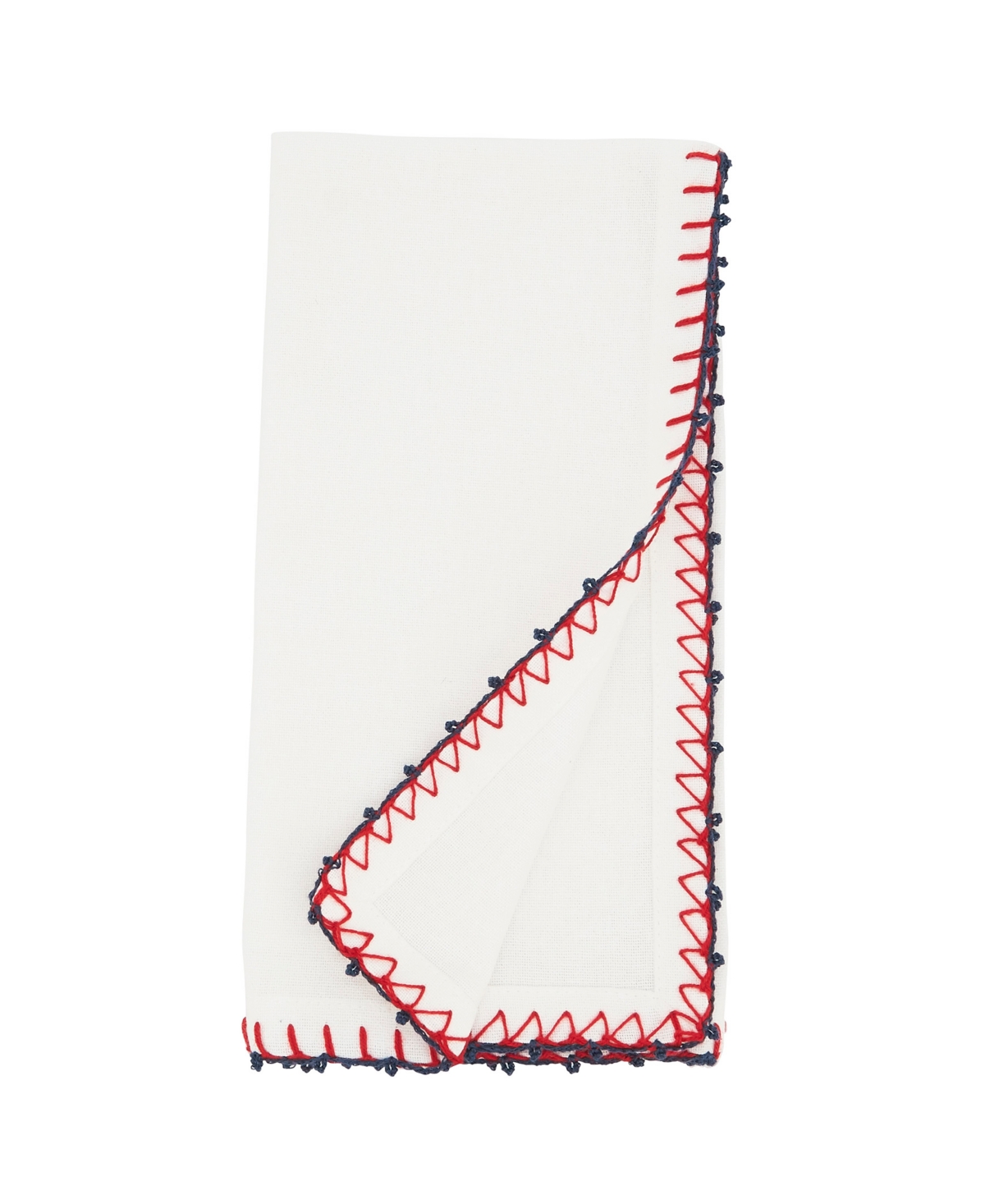 Saro Lifestyle Whipstitch Pom Pom Delight Napkin Set Of 4, 20"x20" In Red,white,blue
