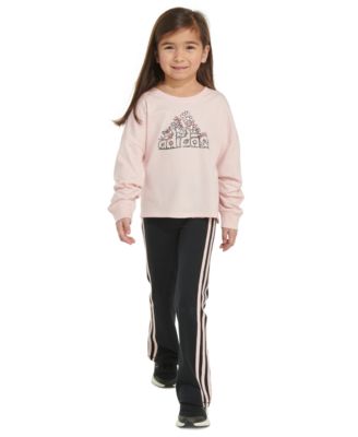 adidas - Little & Toddler Girls Long-Sleeve T-Shirt & Flare Pants, 2 Piece Set