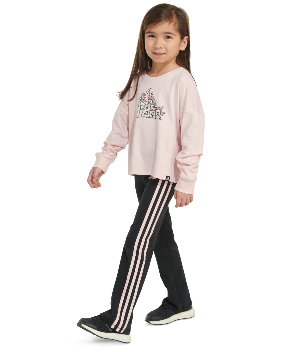 adidas Little & Toddler Girls Long-Sleeve T-Shirt & Flare Pants, 2 Piece Set