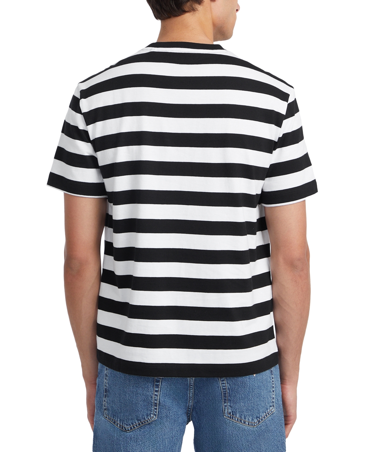 Guess Jeans Men's Regular-Fit Stripe Embroidered Logo Graphic T-Shirt - White and Black Stripes