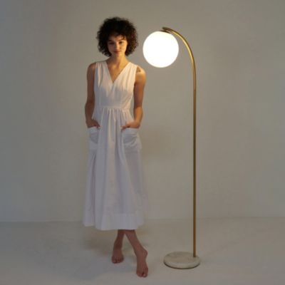 Luna Drop 75" LED Contemporary Floor Lamp with Marble Base Frosted Glass Globe