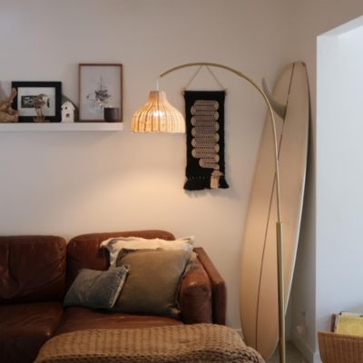 Lark 75 in. Boho Wicker LED Floor Lamp with Rattan Empire Shade