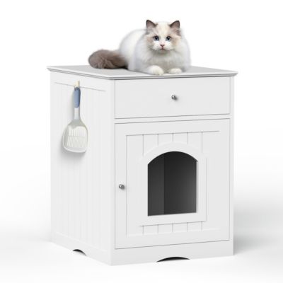 Streamdale Wooden Cat Litter Box Enclosure with Drawer & Side Table