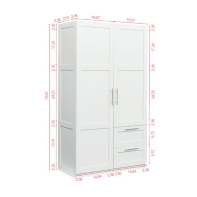 2-Door, 2-Drawer Wardrobe with 5 Storage Spaces, White
