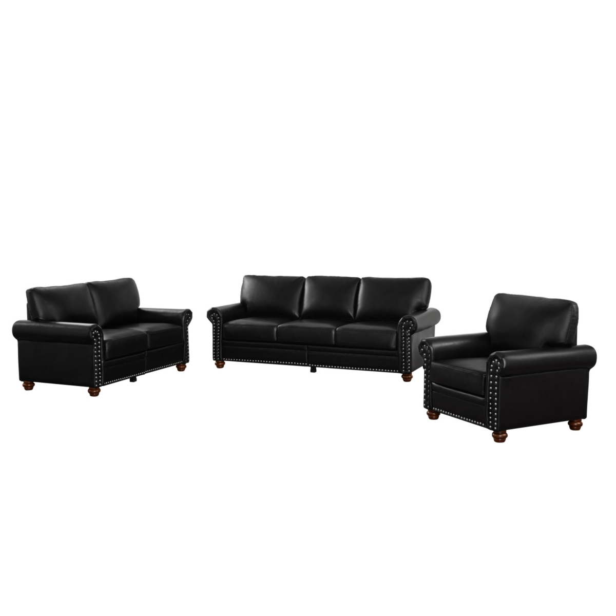 Streamdale Furniture Living Room Sofa With Storage Sofa 1+2+3 SectionalFaux Leather - Black