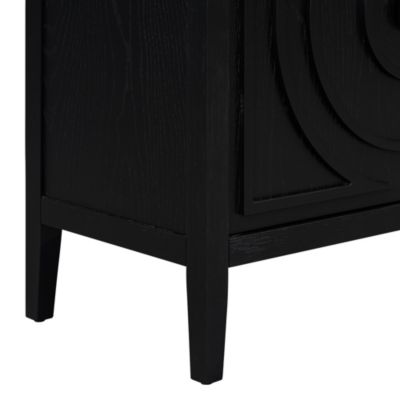60" Rubber Wood, Acacia & MDF Retro Grooves, Metal Handles, Adjustable Shelves Sideboard Cabinet