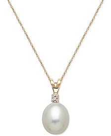 Cultured Freshwater Pearl (8mm) and Diamond Accent Pendant Necklace in 14k Gold