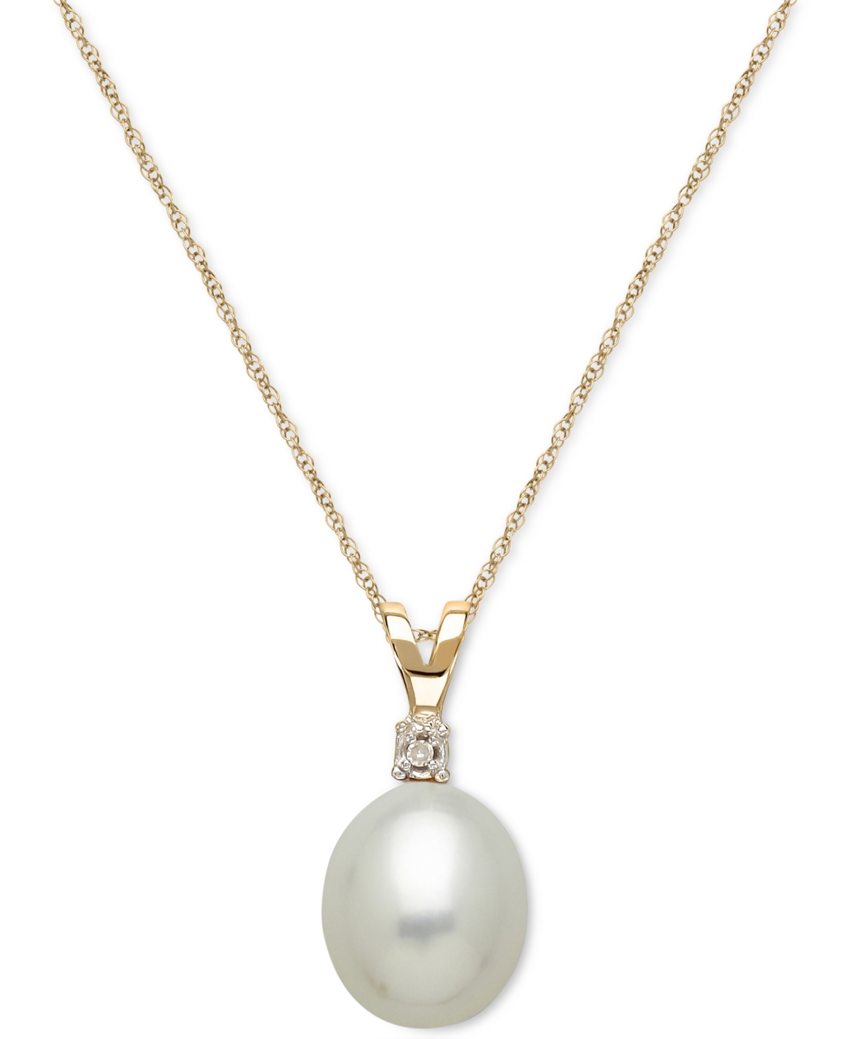 Cultured Freshwater Pearl (8mm) and Diamond Accent Pendant Necklace in 14k Gold - Gold