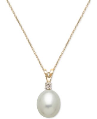 Cultured Freshwater Pearl (8mm) and Diamond Accent Pendant Necklace in ...