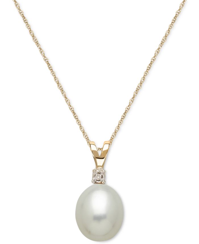 Honora Cultured Freshwater Pearl (8mm) and Diamond Accent Pendant