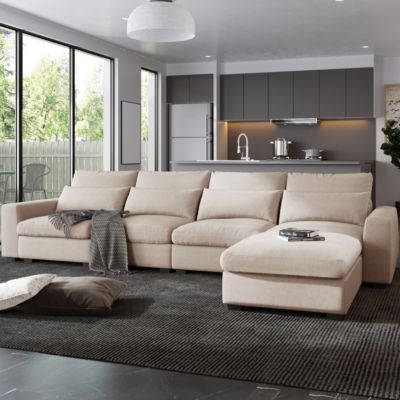 Feather Filled L-Shape Convertible Sectional Sofa