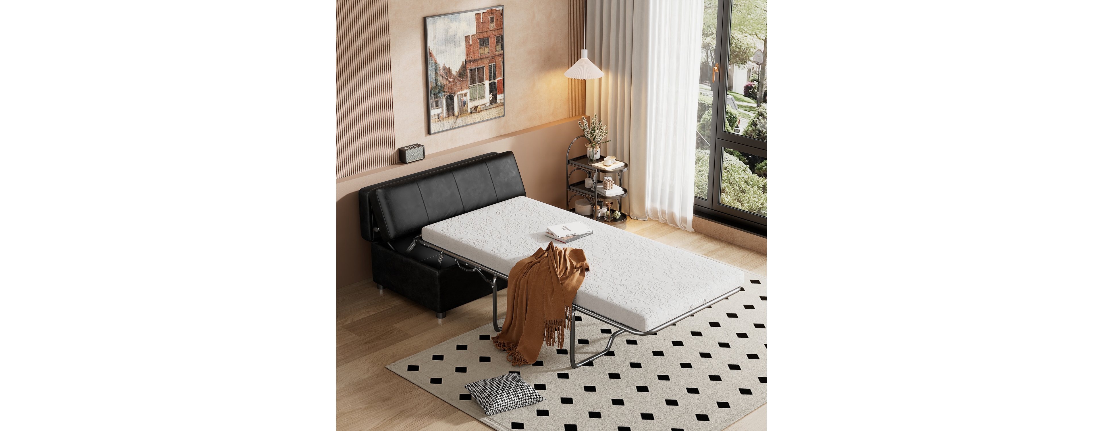 Simplie Fun Espresso Linen Folding Ottoman Sleeper Bed with 250 lbs Weight Capacity
