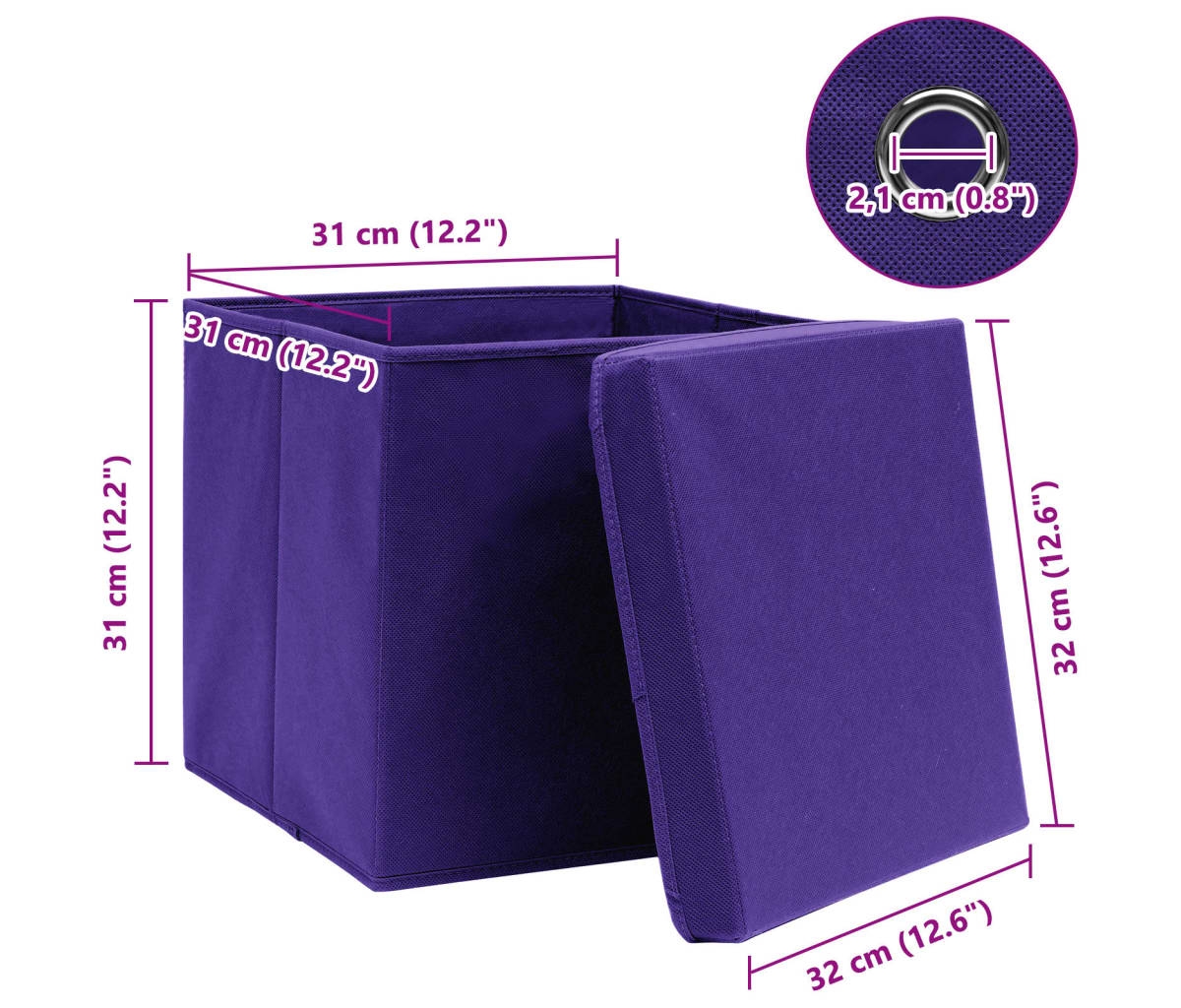 vidaXL Storage Boxes with Lids 4 pcs Purple 12.6"x12.6"x12.6" Fabric